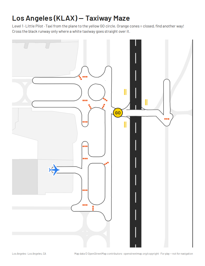 Sample maze page on the real LAX taxiways